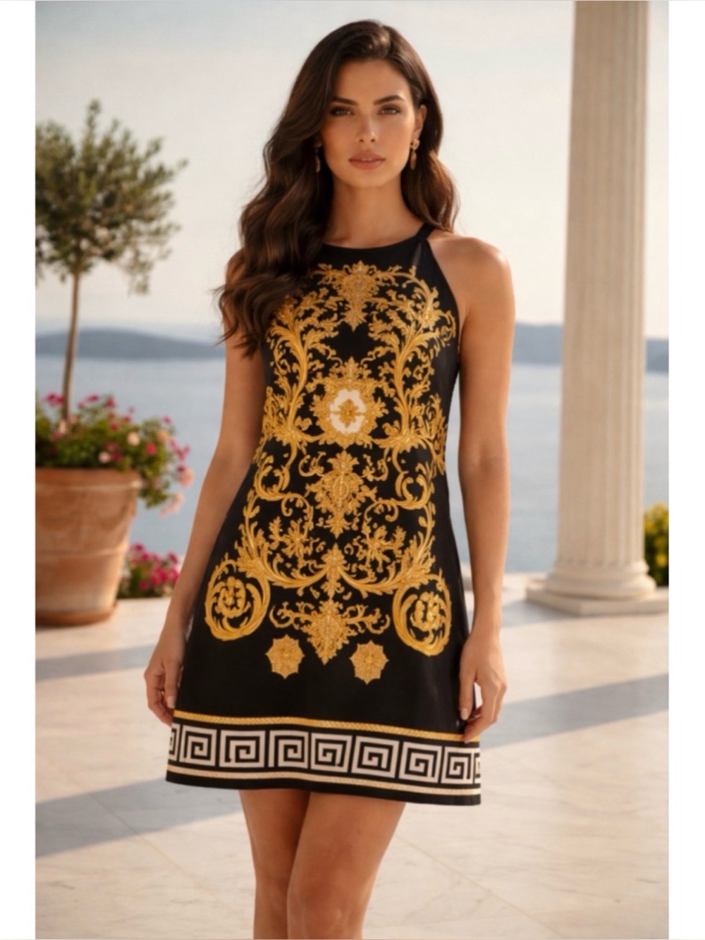 Voir Voir Black & Gold Baroque Dress